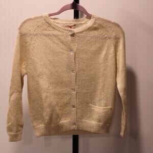 NWT Bonpoint Gold Open Knit Cardigan Sweater Mohair Wool Cotton Girls 12